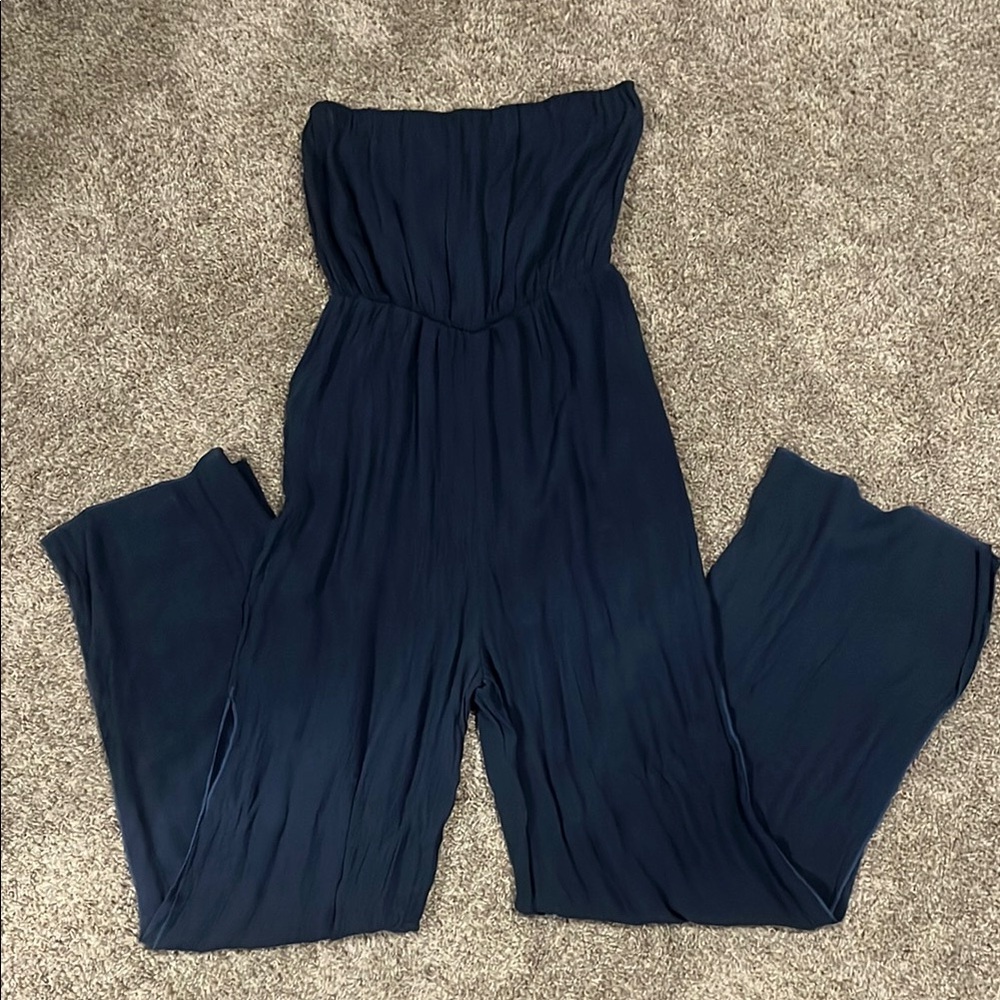Elegant Navy Blue Strapless Jumpsuit